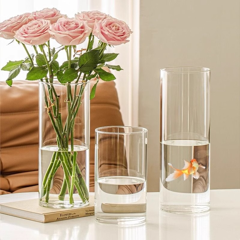Centerpiece Vase Tall - Vase à fleurs cylindrique transparent en